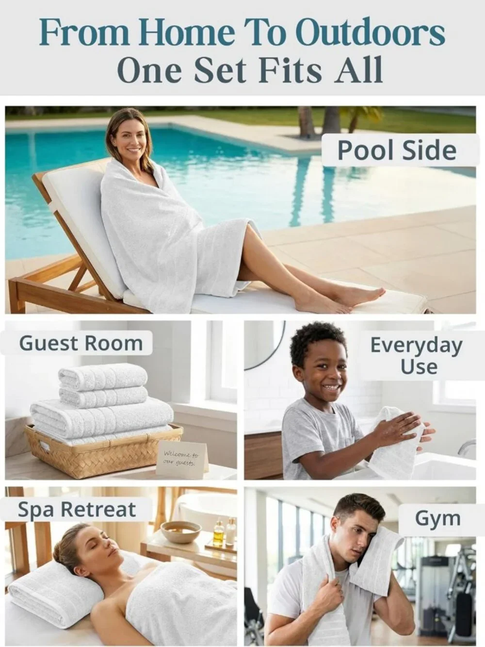 Luxurious 12-Piece Bath Towel Set - 100% Cotton, Soft & Absorbent, White